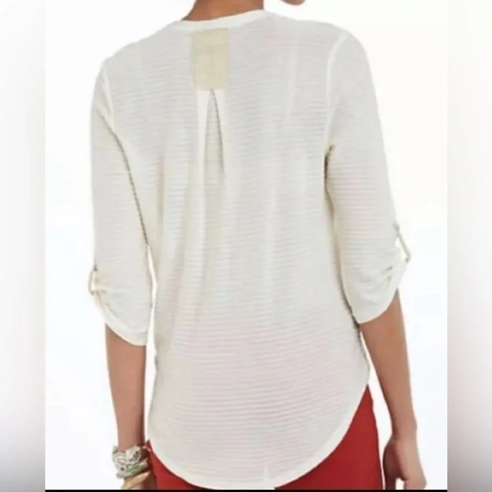 Anthropologie Tiny Sequin Placket Button Down Top Ivory Cream Embroidered Sz S - Picture 2 of 13